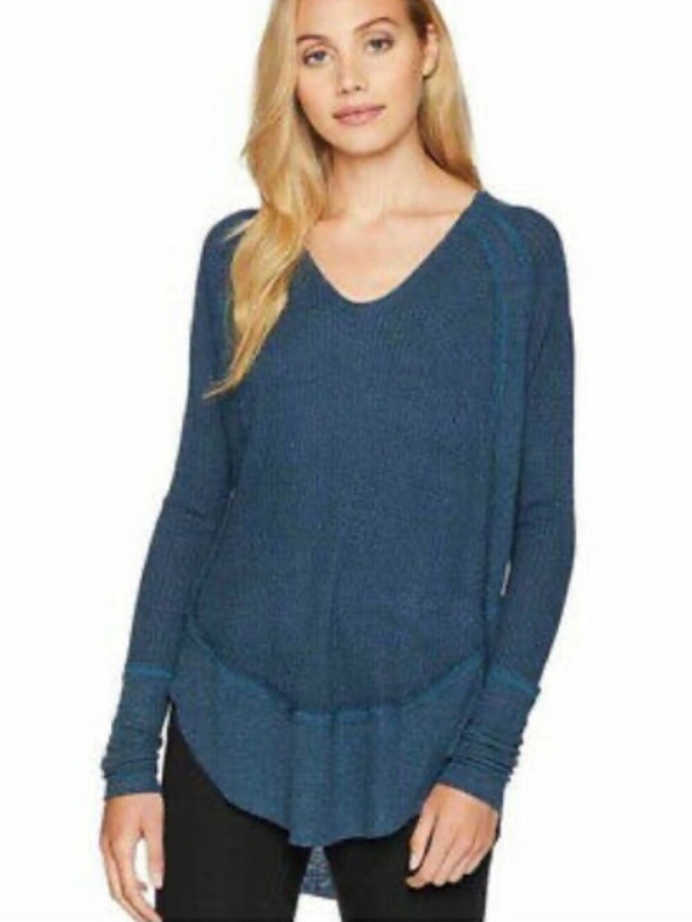 Free People Catalina Thermal Tunic Top Green Blue Size Large
